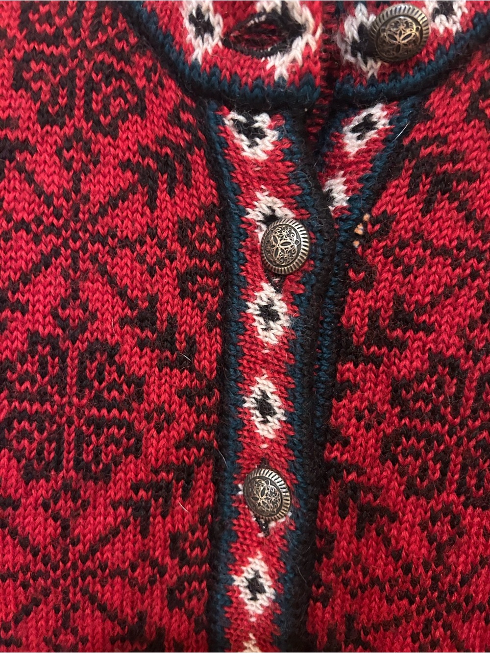 L.L. Bean Merino Wool Nordic Fair Isle Cardigan Sweater Red Black Women M 0UF39 - Picture 4 of 7